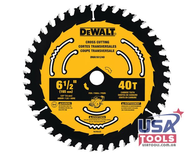 Пиляльний диск 165/16 мм (6 1/2") на 40 зубів для чистого різу дерева DeWALT DWA161240